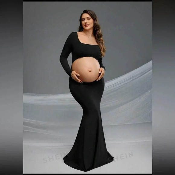 SHEIN Maternity Photoshoot Summer Solid Color Cut Out Mermaid Photography Dress - Picture 1 of 3